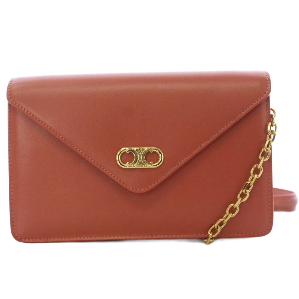 Celine Chain Wallet Shoulder Bag Leather Brown